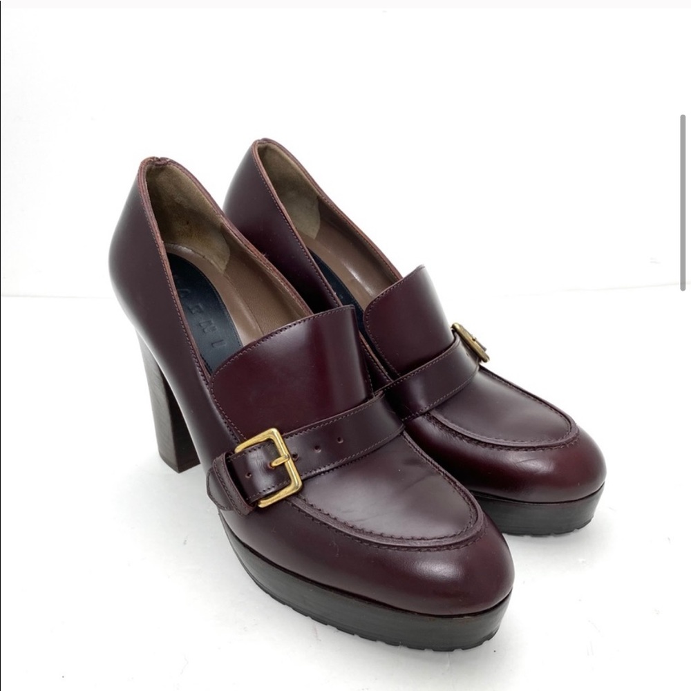 Marni Platform Pumps Burgundy w/ Gold Buckle - Picture 4 of 12